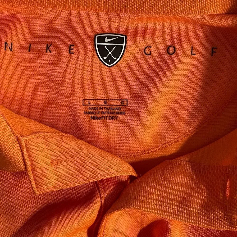 Nike Golf Mens Dri Fit Polo Shirt Orange Button Up Collar Size Large